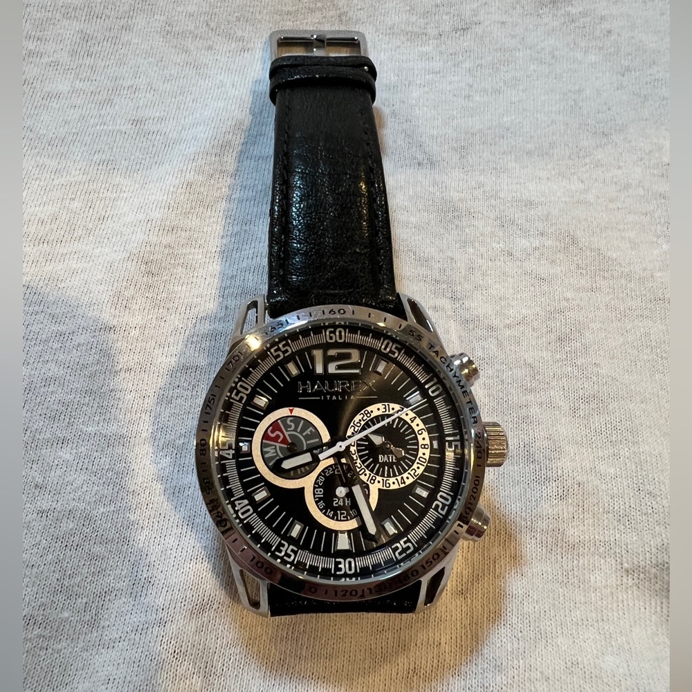 Haurex Talento Men’s Watch Model 1A367UNN with Vera  Pelle black leather band